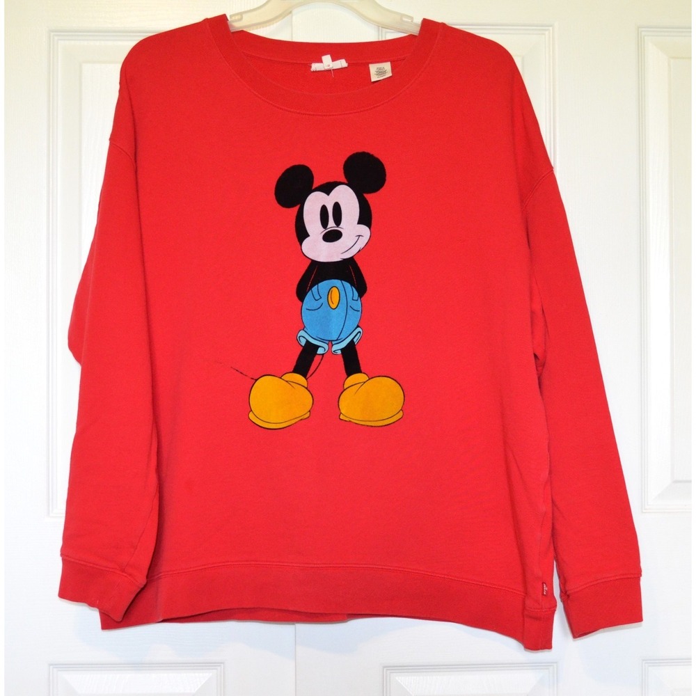 Levi's Disney Mickey Mouse Red Sweatshirt Double Sided Frocked Size XL